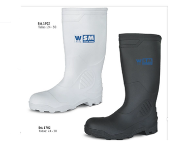 BOTAS DE PVC WSM, EST. 1702 (COLOR BLANCO Y NEGRO).